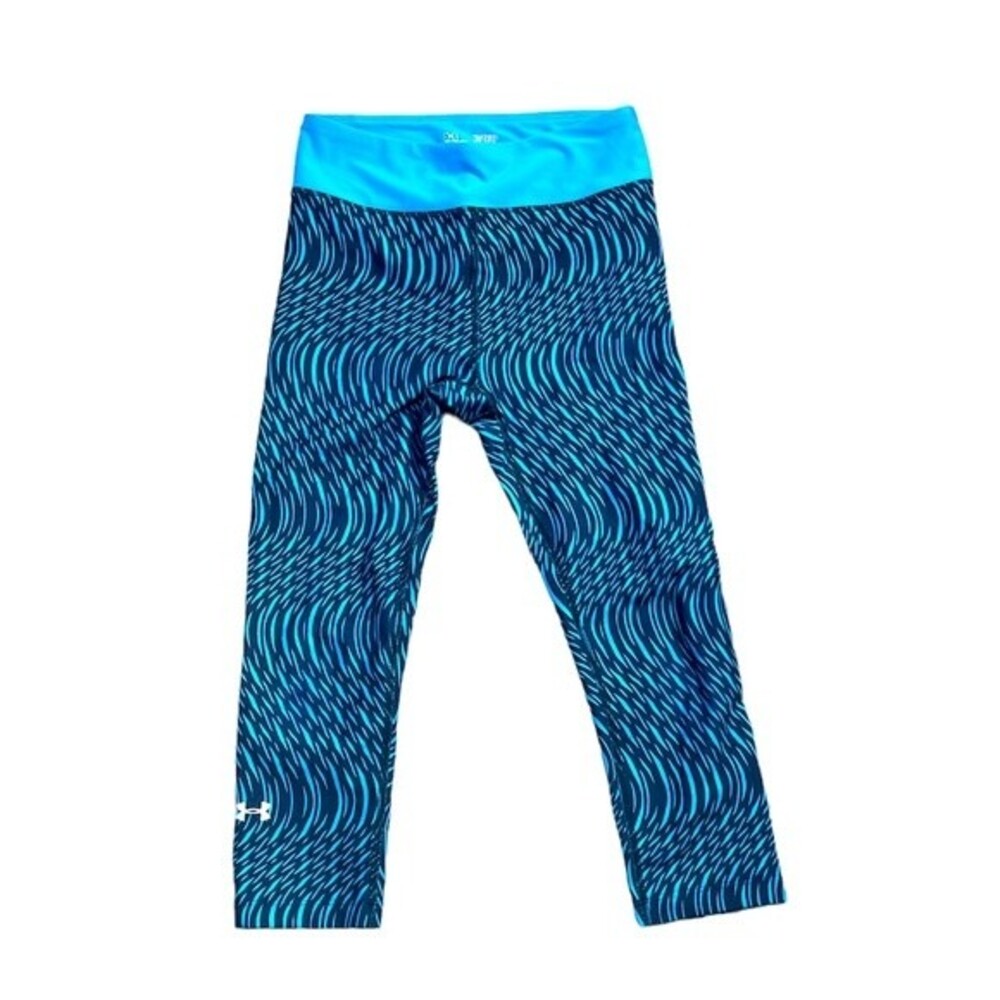 UNDER ARMOUR SIZE XS WOMEN'S AQUA BLUE -BLACK PATTERN CAPRI ACTIVEWEAR LEGGINGS
